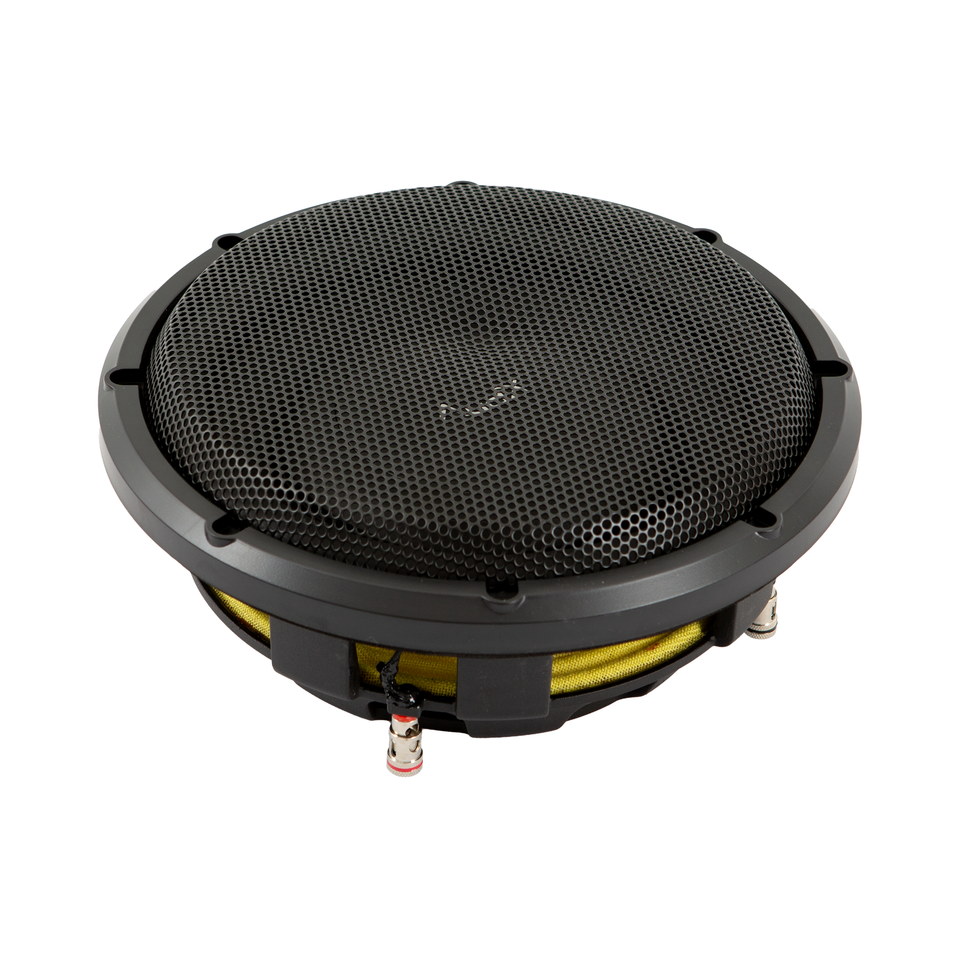 AudX ASW10D4 Subwoofer with grille at angle view